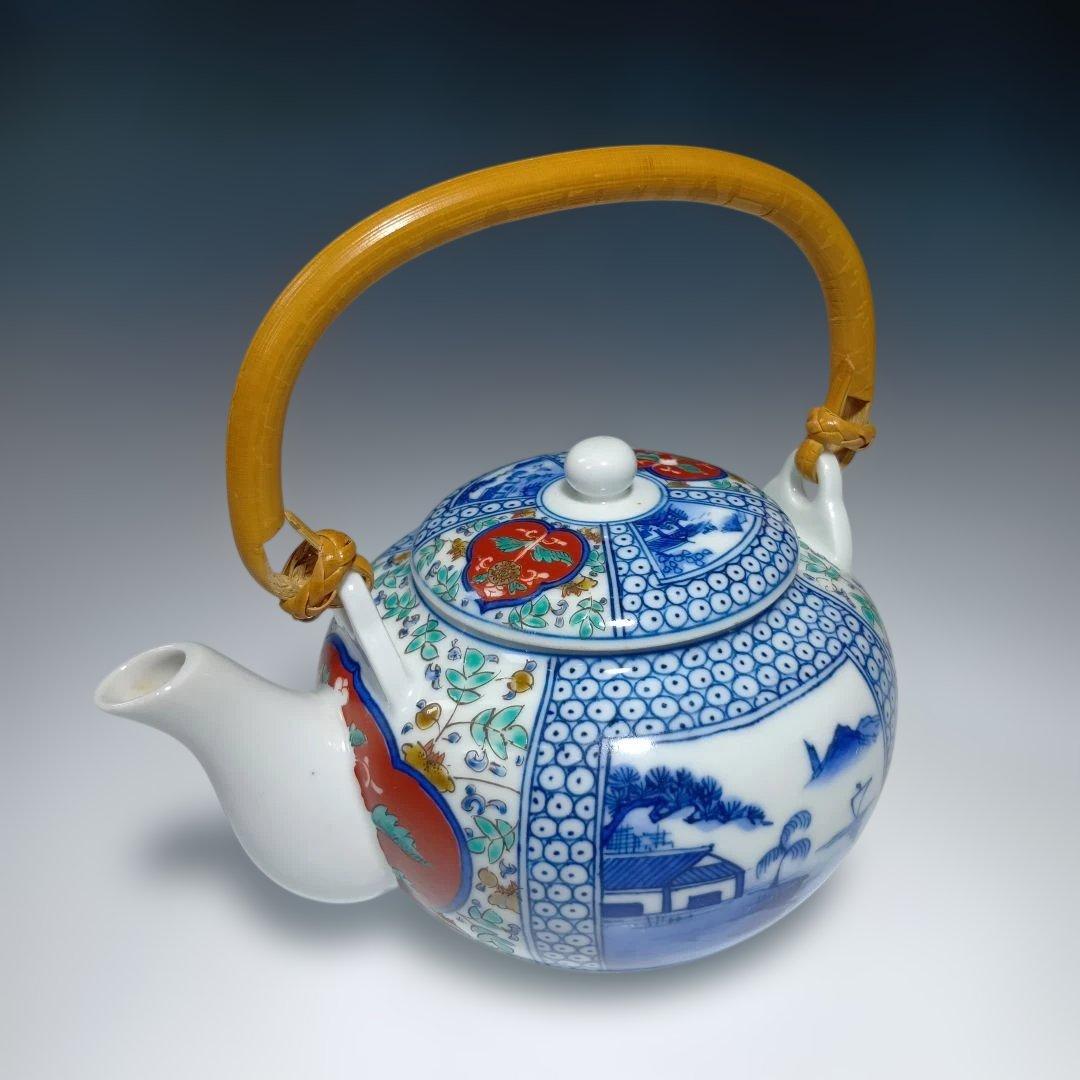 13代柿右衛門(染錦)山水地文番茶器セット一式　共箱