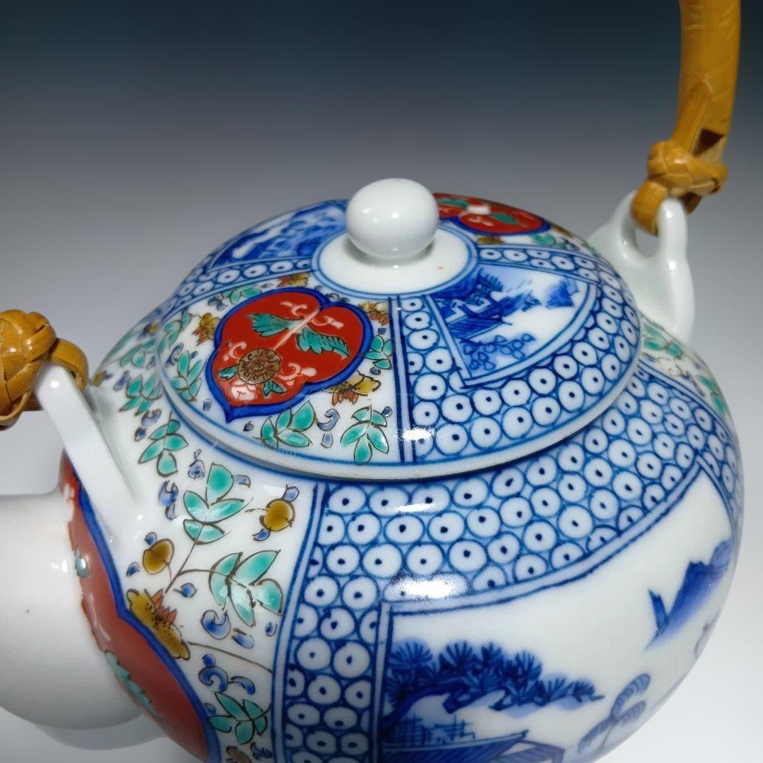 13代柿右衛門(染錦)山水地文番茶器セット一式　共箱