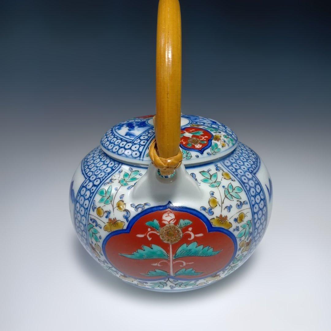 13代柿右衛門(染錦)山水地文番茶器セット一式　共箱