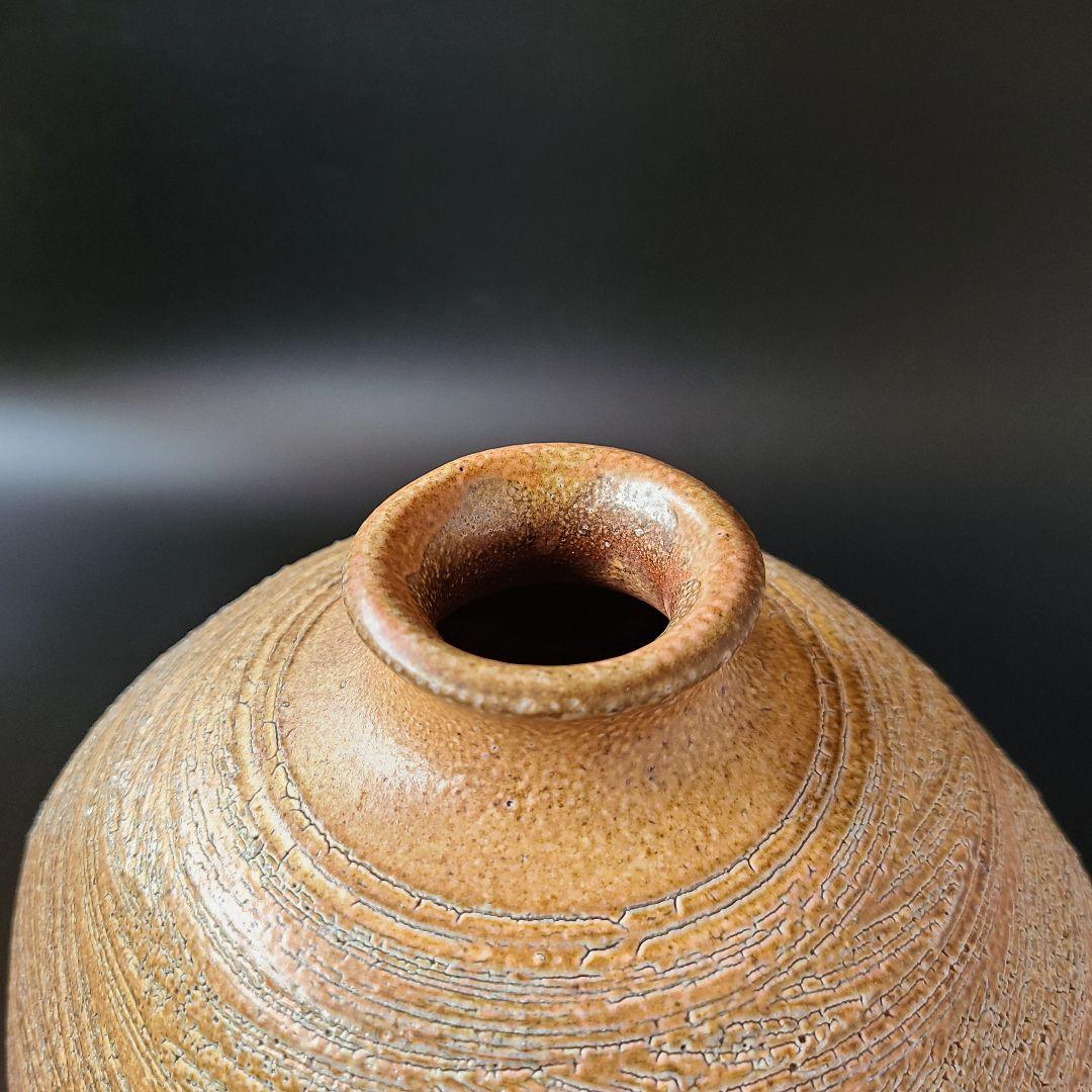 塩釉彩線紋扁壷　松尾潤　共箱　武雄市　現代陶芸　飾壷　花入　花瓶　花活け