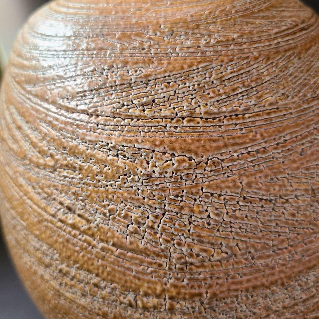 塩釉彩線紋扁壷　松尾潤　共箱　武雄市　現代陶芸　飾壷　花入　花瓶　花活け