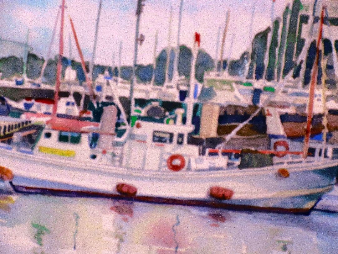 浦賀港の風景 水彩画 額装済み