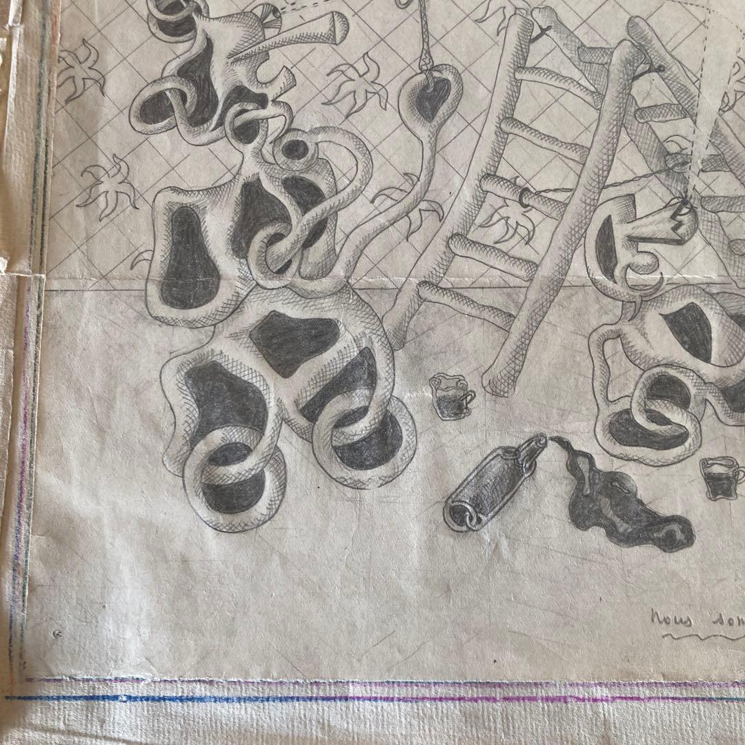 1943年unknown drawing シュールレアリズム　ビンテージパリ画家