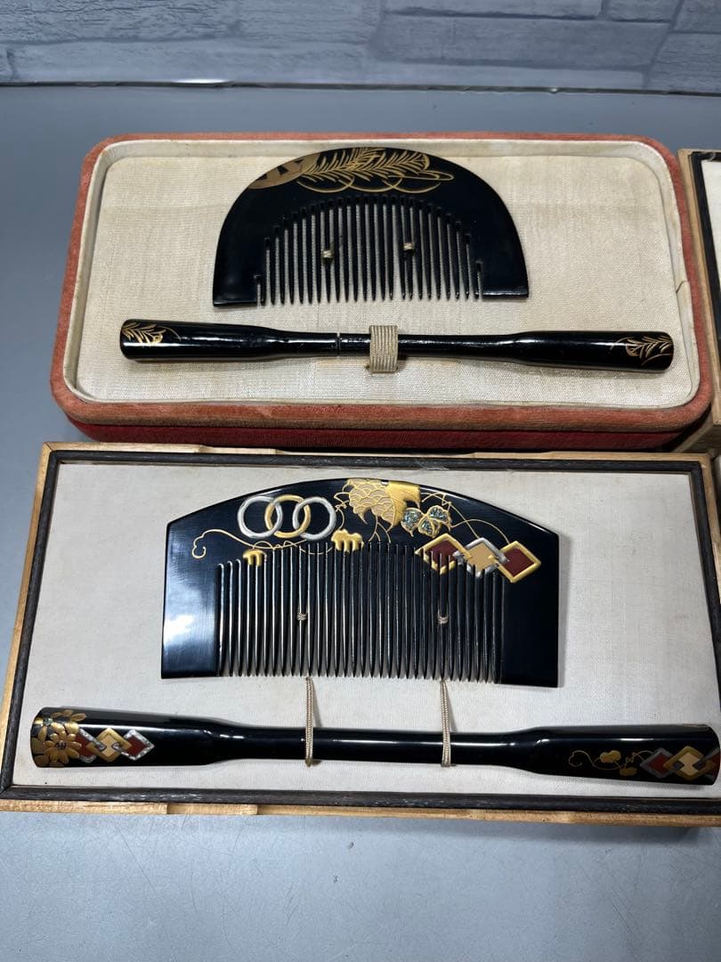 時代　蒔絵　櫛　笄　4セット