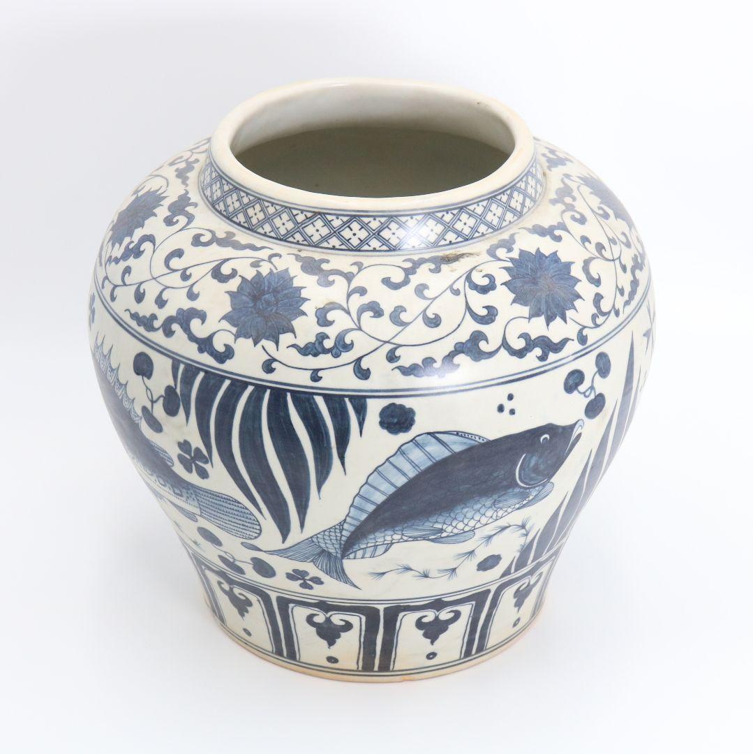 中国 青花魚藻文大壺 壷　C294