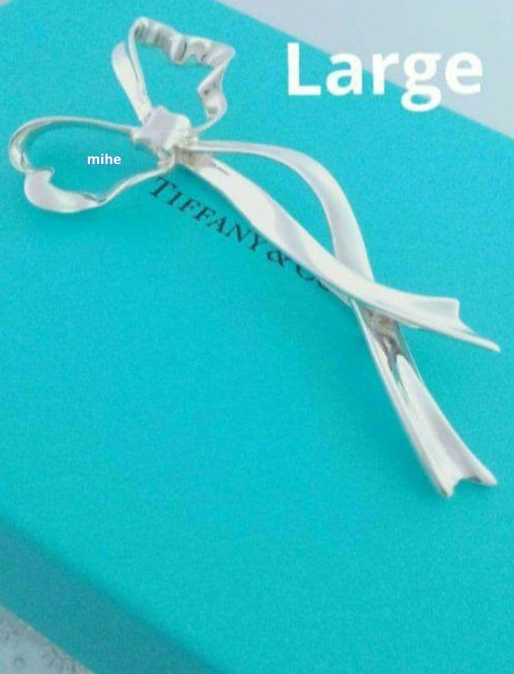 レア 磨き済 ティファニー リボン ブローチ ラージ シルバー