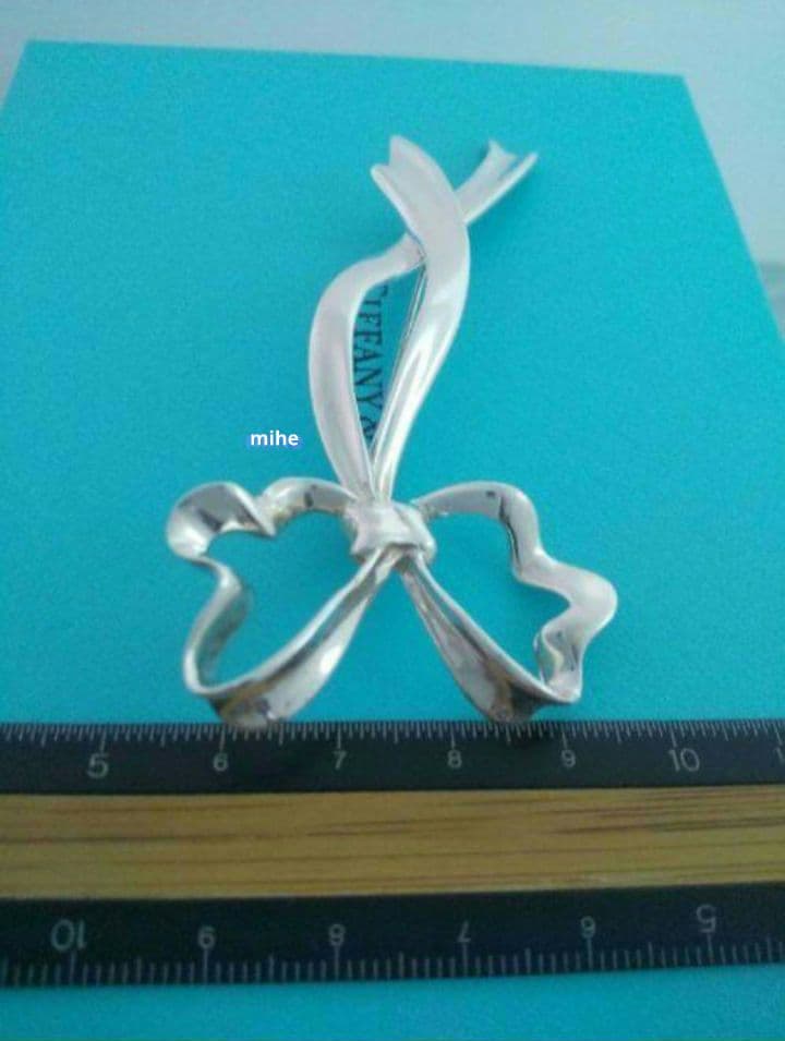 レア 磨き済 ティファニー リボン ブローチ ラージ シルバー