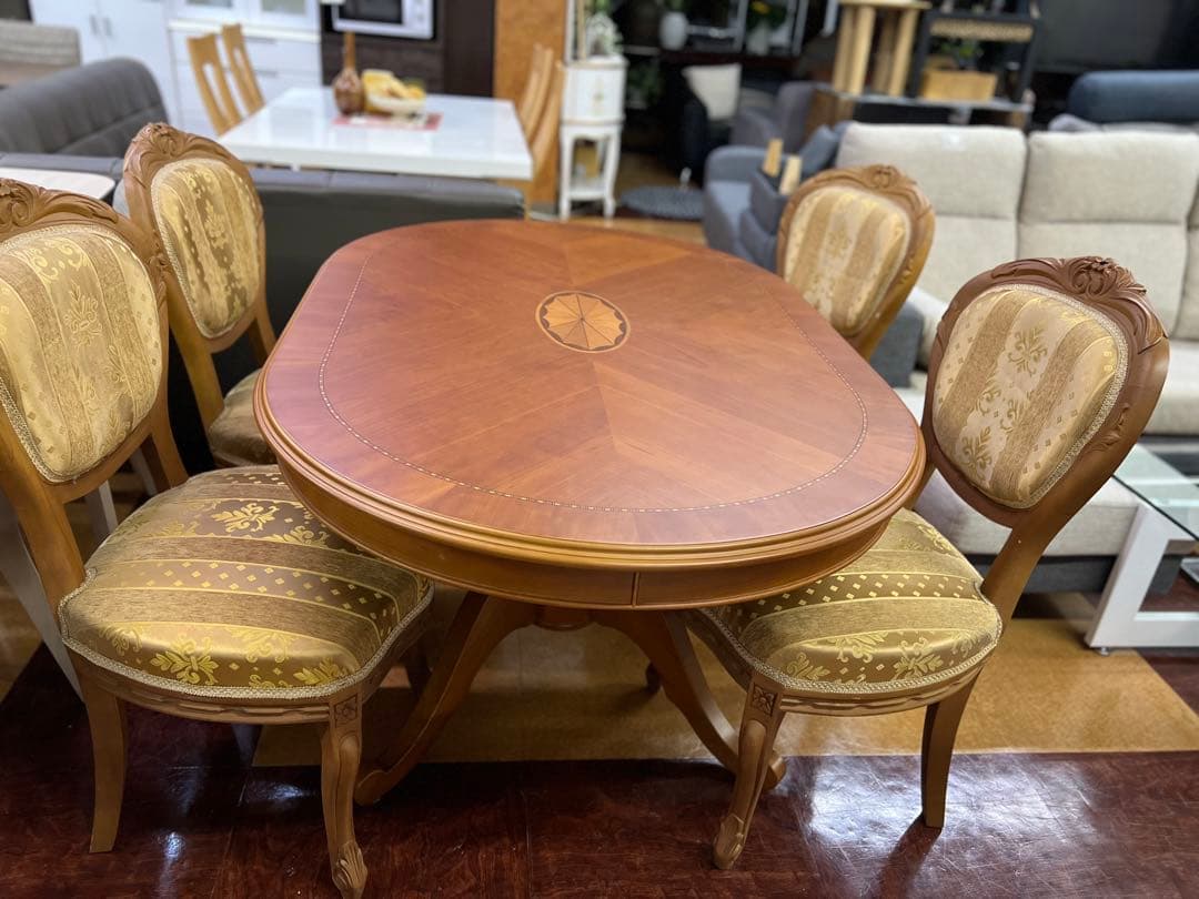 【地域限定無料配送】おしゃれなダイニングテーブル5点セット　キャラメルブラウン