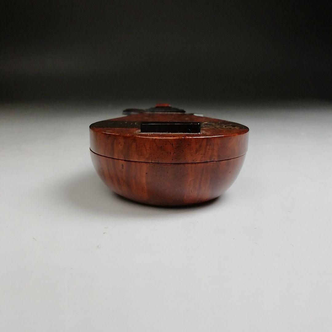 Ｔ９０１　香合　『秋草蒔絵　花梨造り』『琵琶香合』『道場宗廣 造』　共箱　茶道具