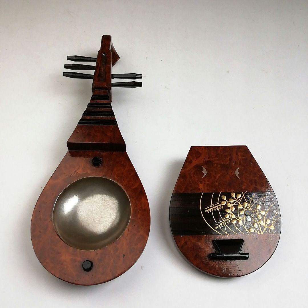 Ｔ９０１　香合　『秋草蒔絵　花梨造り』『琵琶香合』『道場宗廣 造』　共箱　茶道具