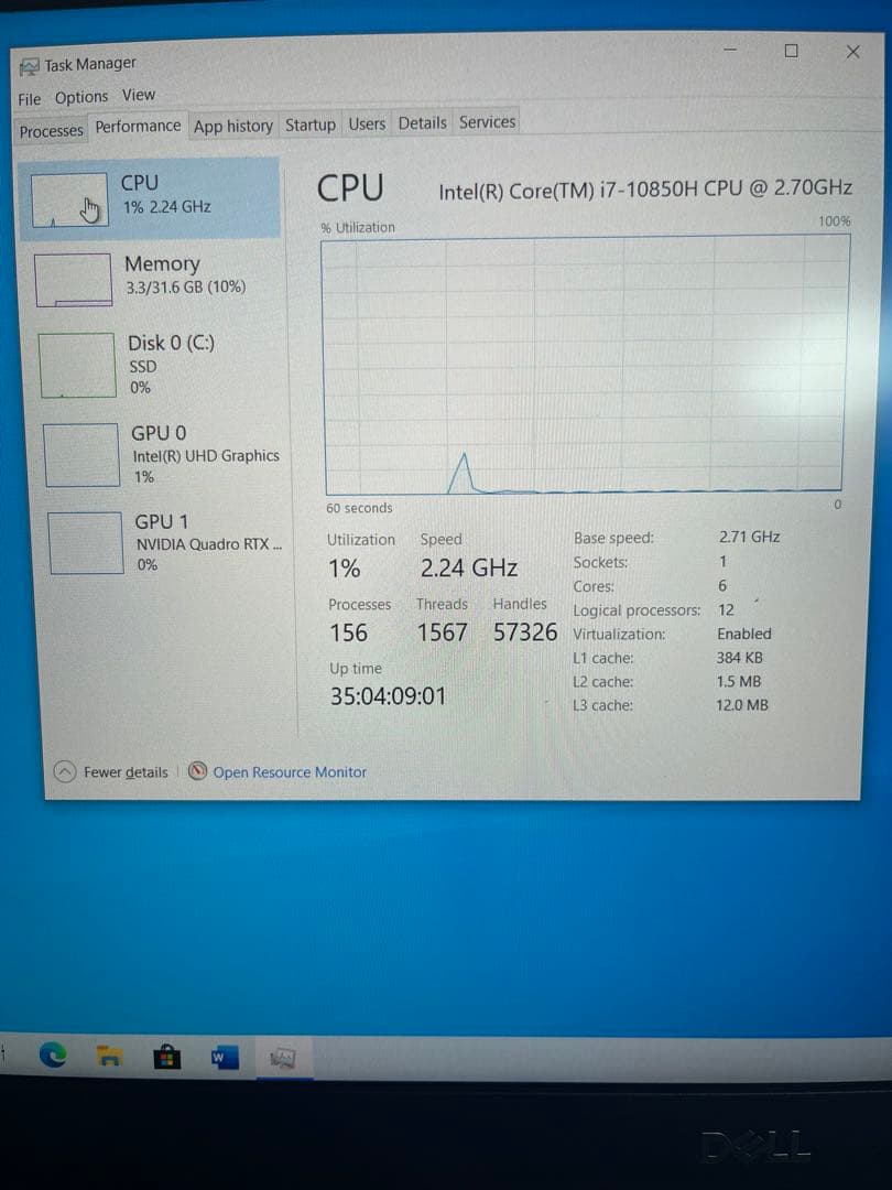 ノートPCケース Dell Precision 7550 I7/32GB/512G/RTX3000