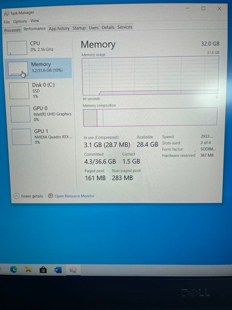 ノートPCケース Dell Precision 7550 I7/32GB/512G/RTX3000