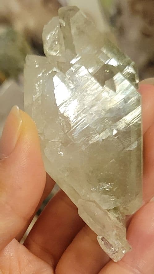 月末特価！神聖　ガネーシュヒマール産 ヒマラヤ水晶ポイント クローライト虹あり