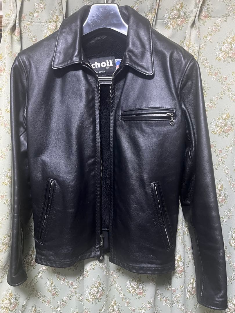 Schott ブラック シングルライダースジャケット　643 36サイズ