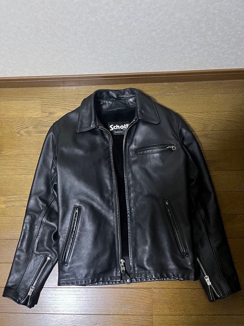 Schott ブラック シングルライダースジャケット　643 36サイズ