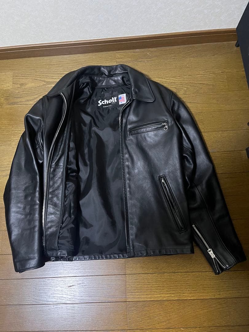 Schott ブラック シングルライダースジャケット　643 36サイズ