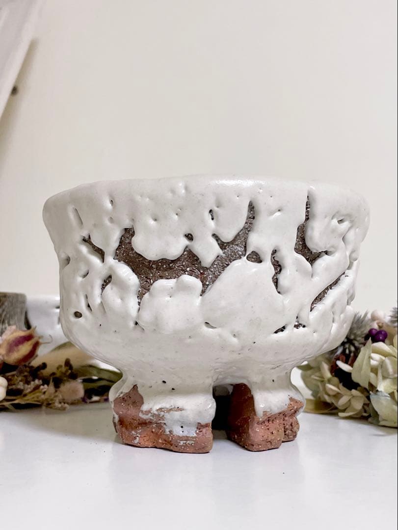 萩焼　山根清玩　鬼萩　割高台　新品　光彩庵　抹茶碗　陶器