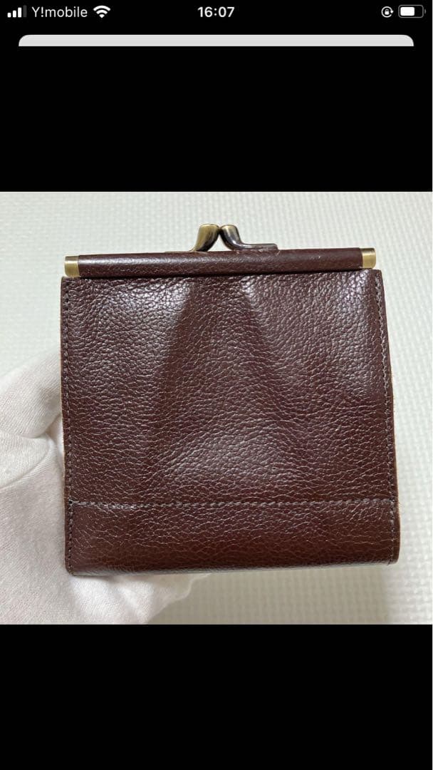 極美品IL BISONTEイルビゾンテ　レザーがま口三つ折り財布　チョコ　濃茶