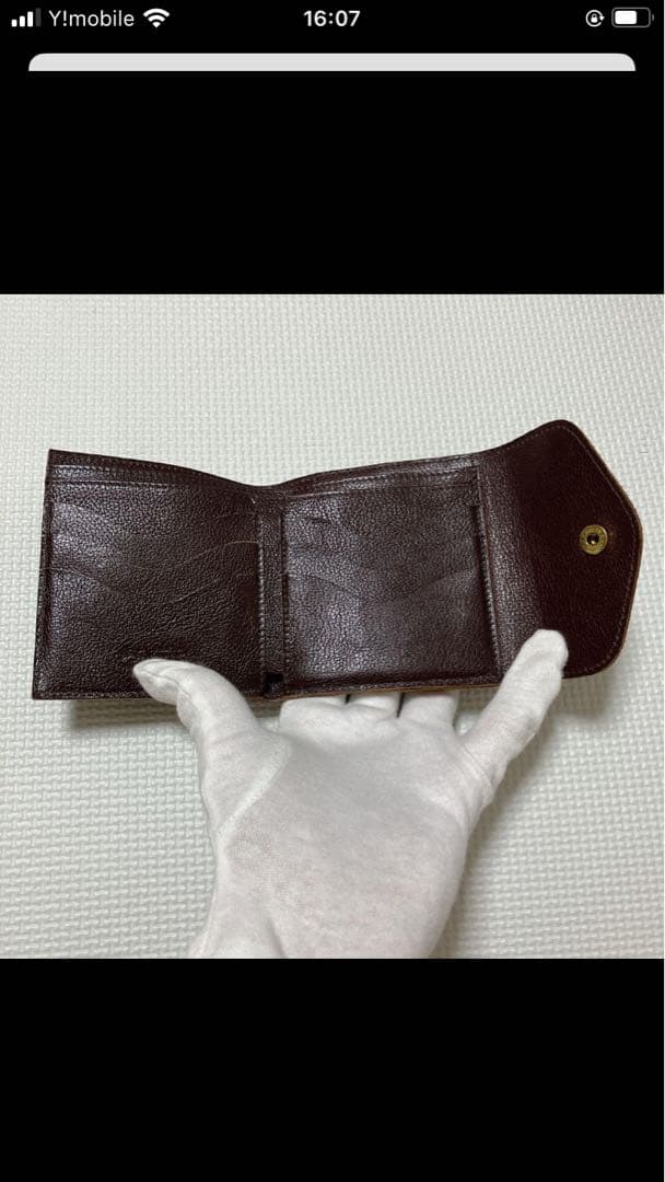 極美品IL BISONTEイルビゾンテ　レザーがま口三つ折り財布　チョコ　濃茶