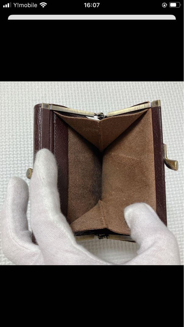 極美品IL BISONTEイルビゾンテ　レザーがま口三つ折り財布　チョコ　濃茶