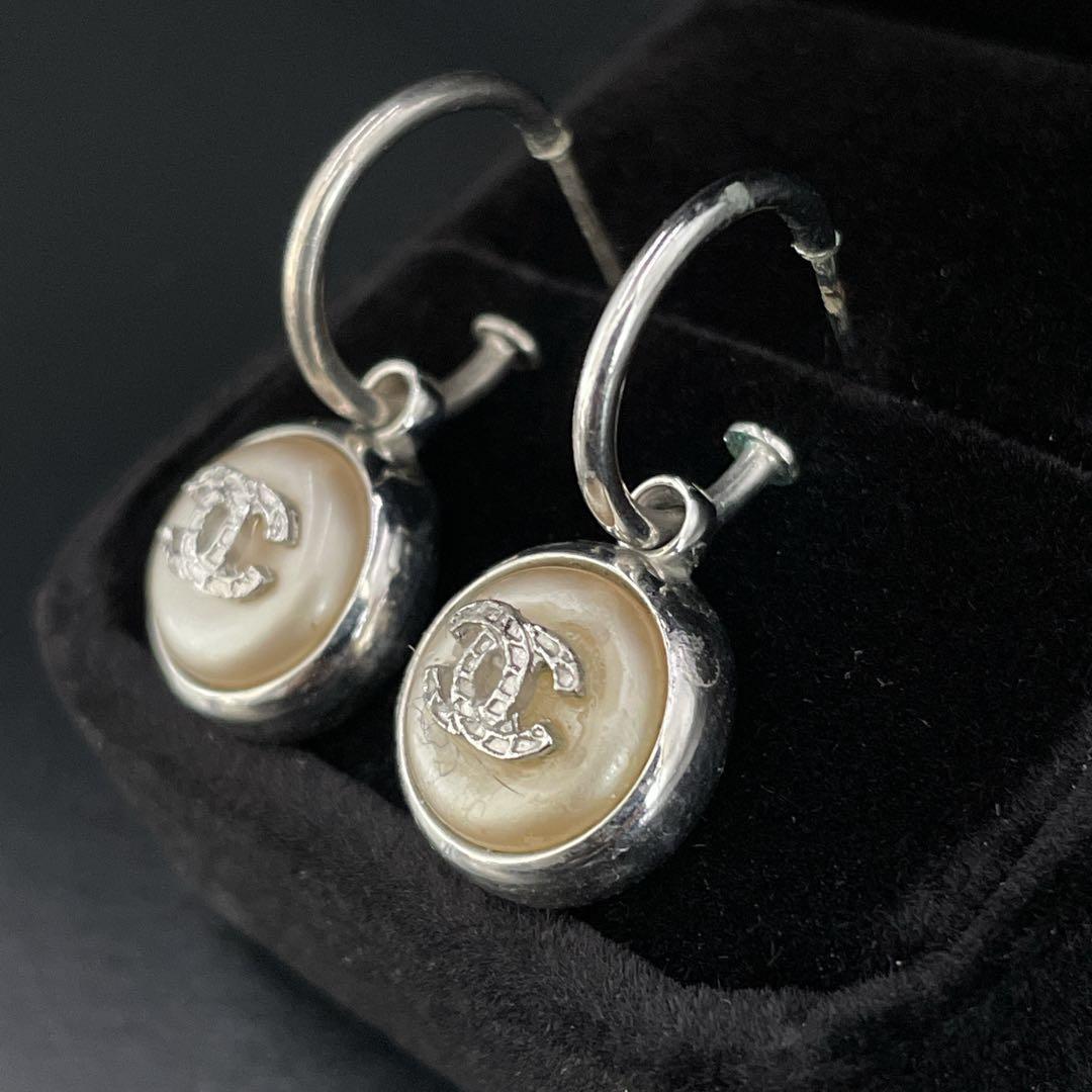 オールド　シャネル　ピアス　ココマーク フェイクパール　シルバー　イヤリング