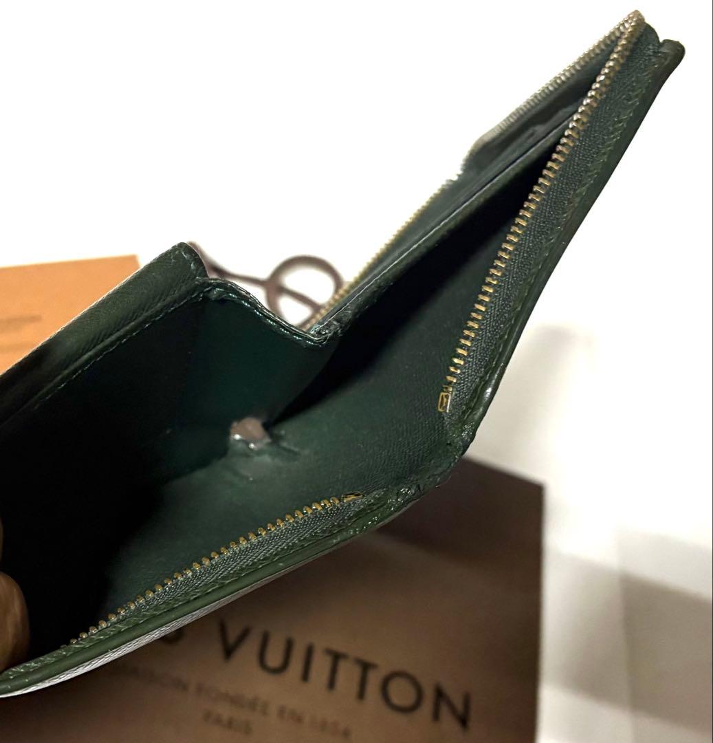 パパ！Louis Vuitton☆グリーンレザー 折り財布☆保管ケース