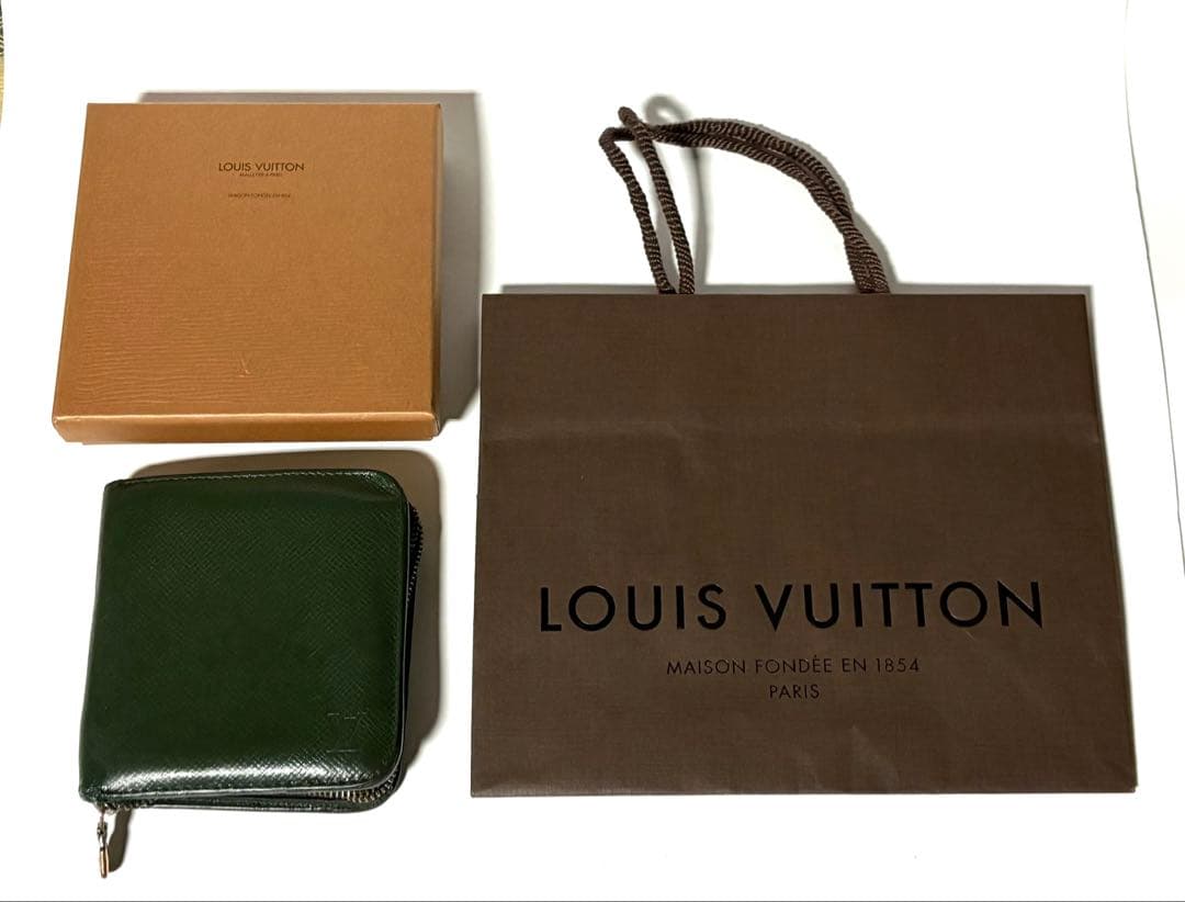 パパ！Louis Vuitton☆グリーンレザー 折り財布☆保管ケース