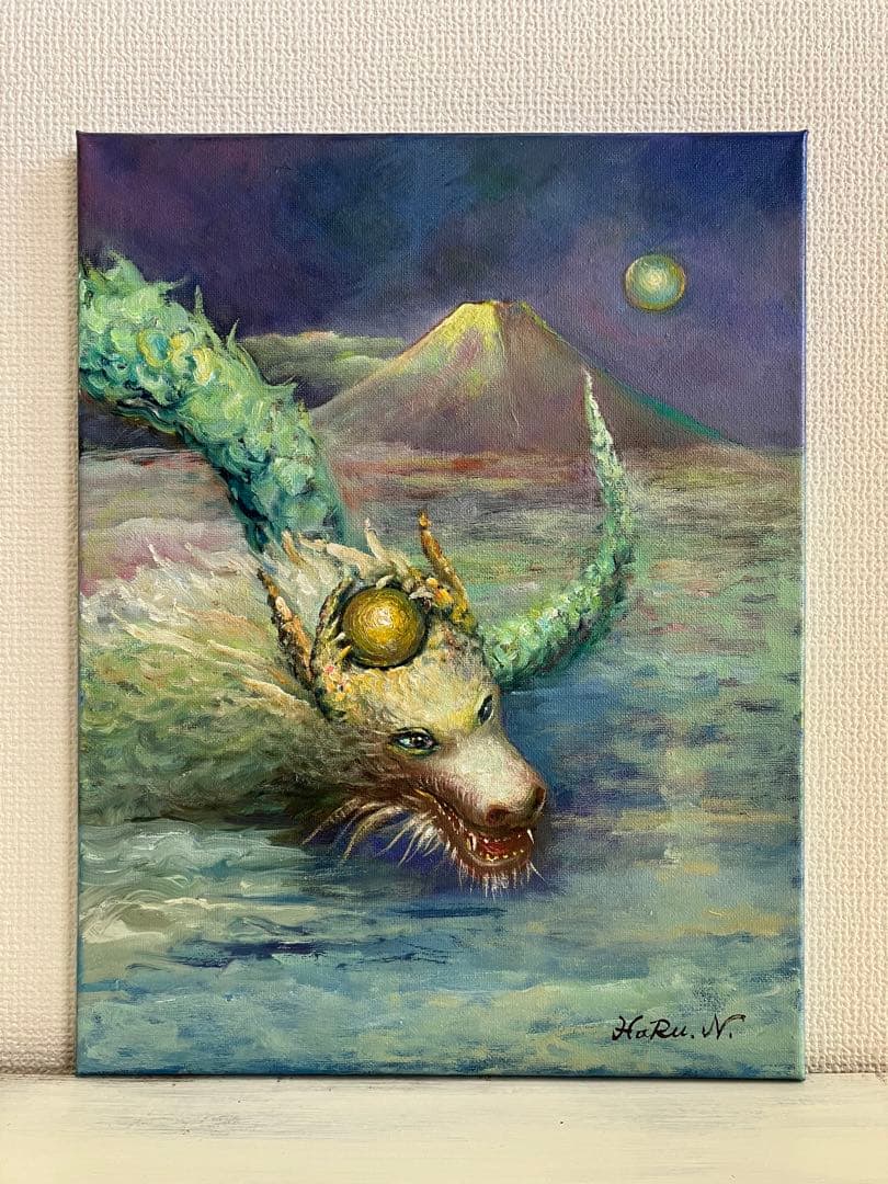 ☆ HaRu 辰年 龍 竜 富士山 縁起物 1点物 真作 原画 絵画 油絵 ♪