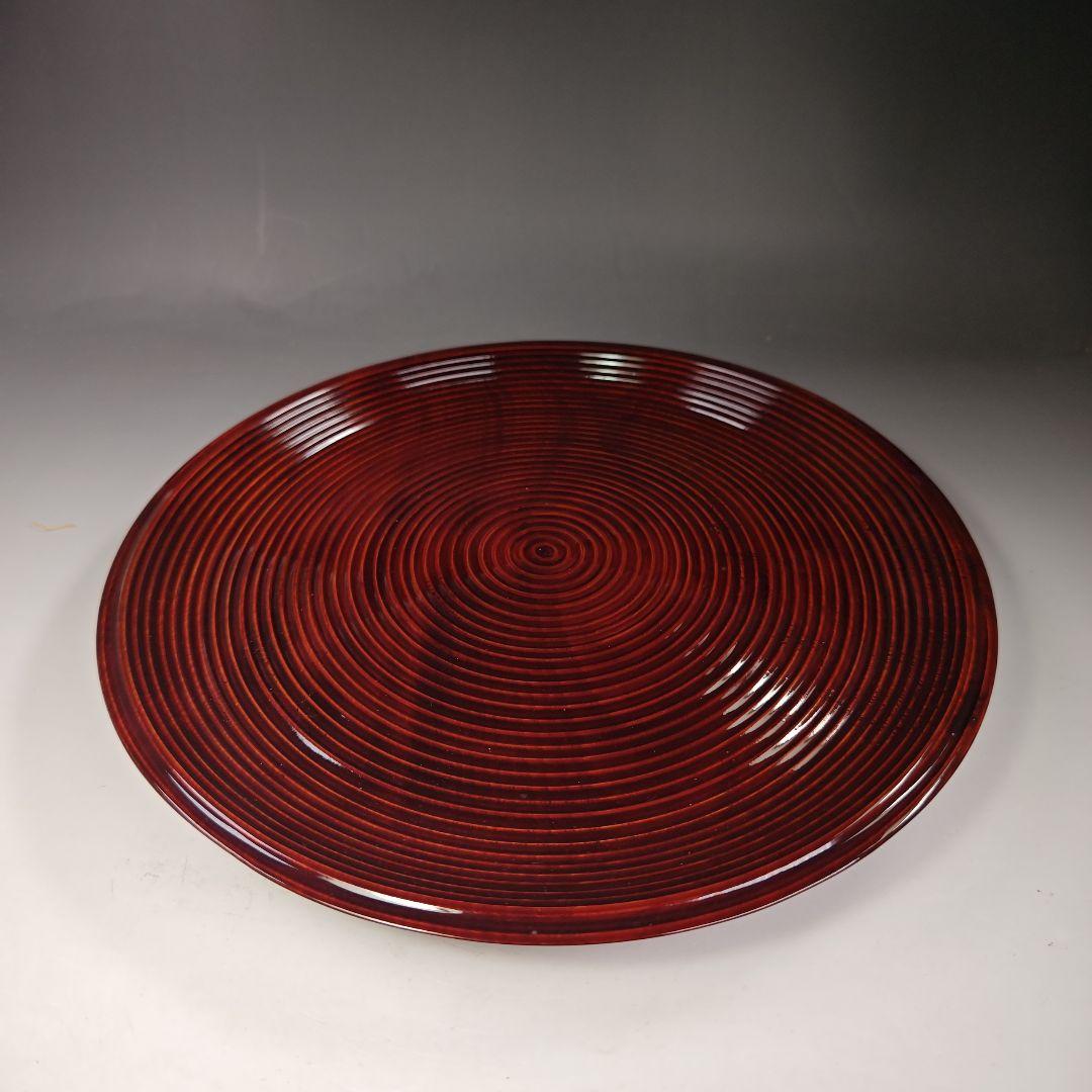 イ331 盆『塗師　哲山作』『溜塗ロクロ目　丸盆　共箱』茶道具　漆塗