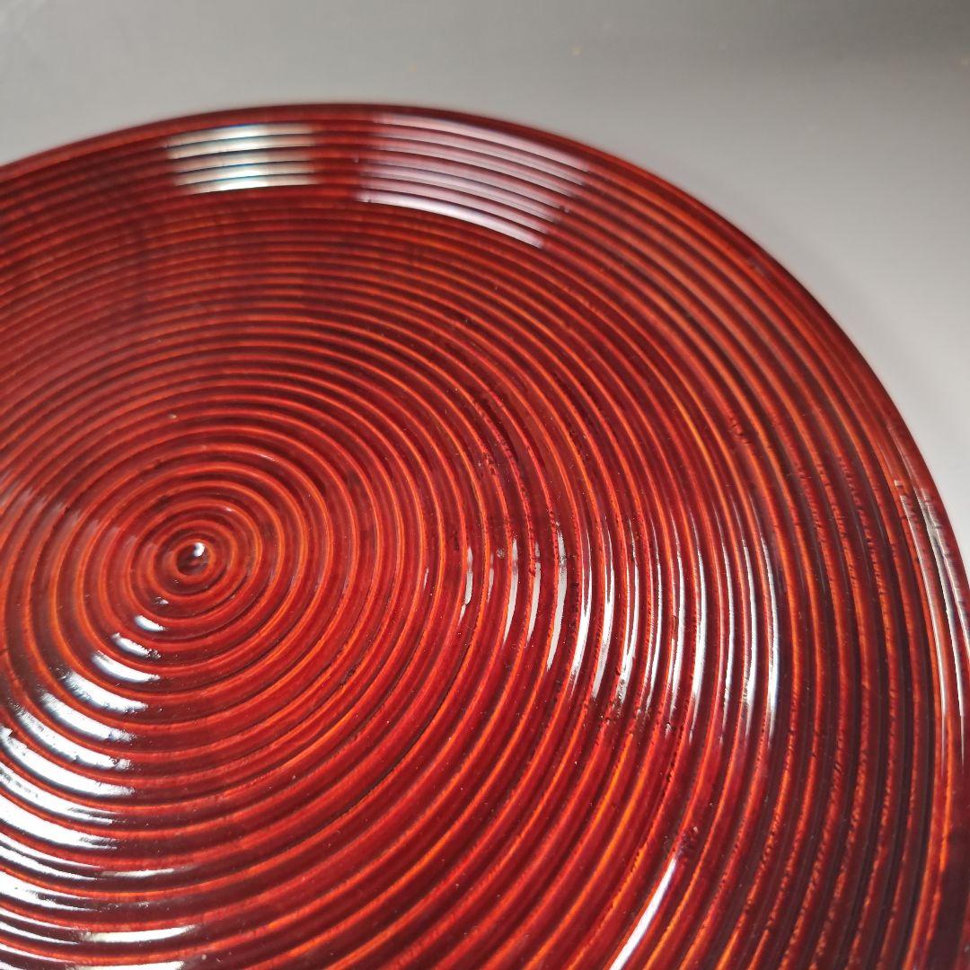 イ331 盆『塗師　哲山作』『溜塗ロクロ目　丸盆　共箱』茶道具　漆塗