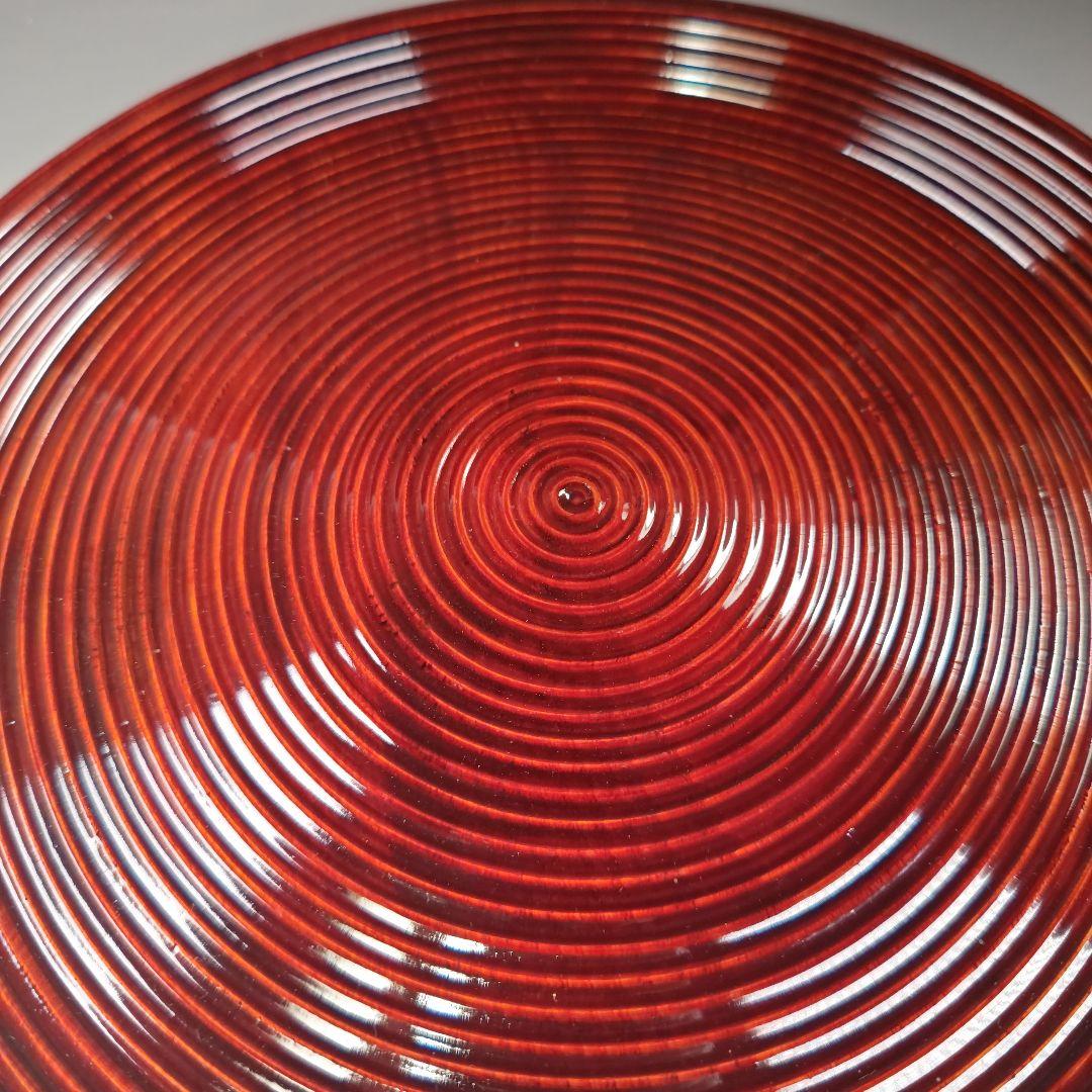 イ331 盆『塗師　哲山作』『溜塗ロクロ目　丸盆　共箱』茶道具　漆塗