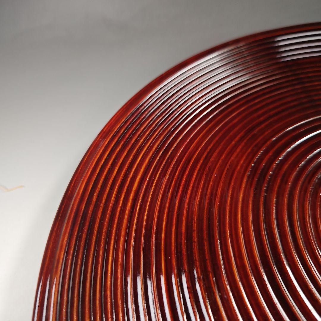 イ331 盆『塗師　哲山作』『溜塗ロクロ目　丸盆　共箱』茶道具　漆塗