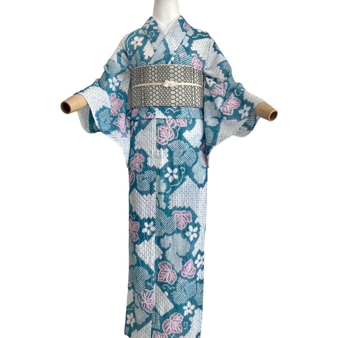 ★ ヨル★青緑色 身丈150 有松絞り 絞り浴衣　総絞り NO32
