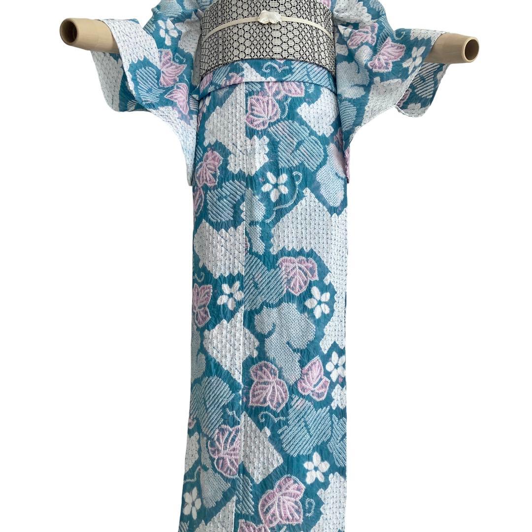 ★ ヨル★青緑色 身丈150 有松絞り 絞り浴衣　総絞り NO32