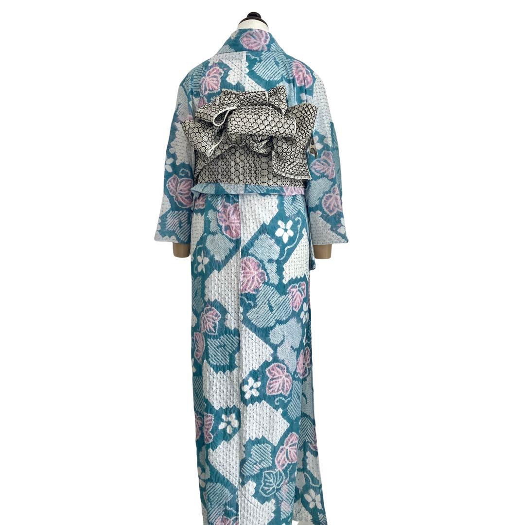 ★ ヨル★青緑色 身丈150 有松絞り 絞り浴衣　総絞り NO32