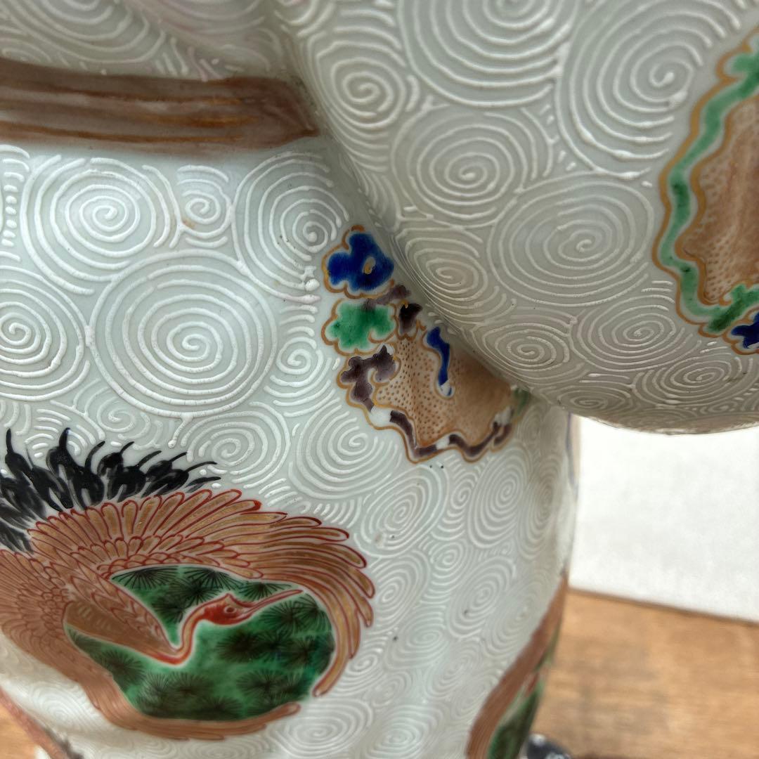 時代物布袋様、九谷焼、昭和レトロ色絵置物　美術品骨董品　縁起物、古美術品60cm