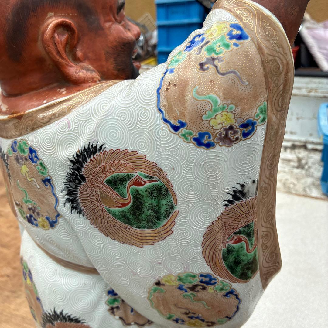 時代物布袋様、九谷焼、昭和レトロ色絵置物　美術品骨董品　縁起物、古美術品60cm