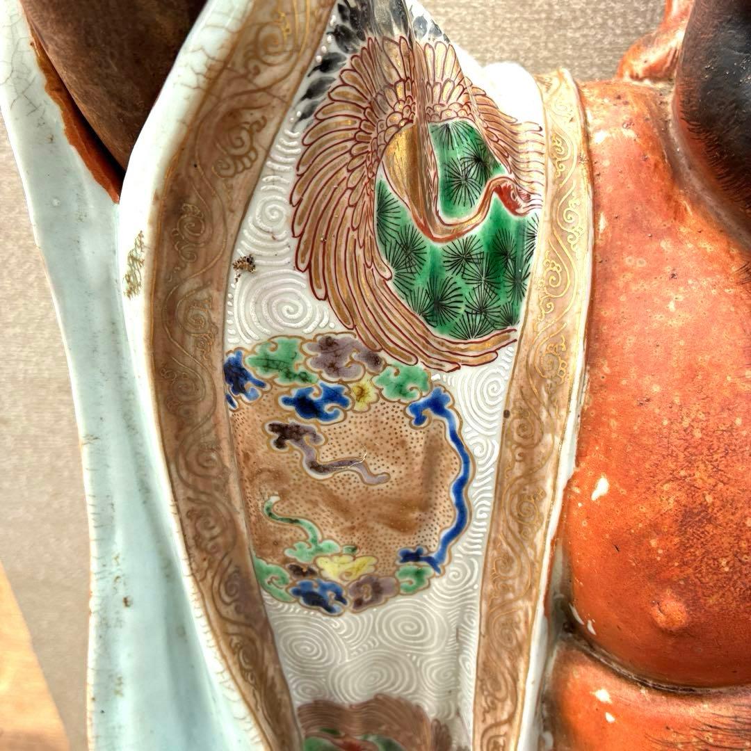 時代物布袋様、九谷焼、昭和レトロ色絵置物　美術品骨董品　縁起物、古美術品60cm