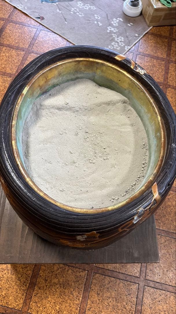 時代品　金蒔絵　螺鈿　高肉　桐火鉢