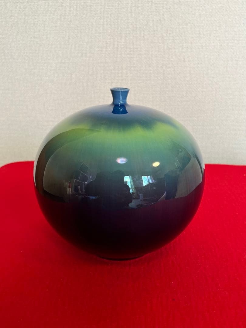 人間国宝 3代 徳田八十吉 碧明釉 壺 共箱 共布 陶歴付 管理T265