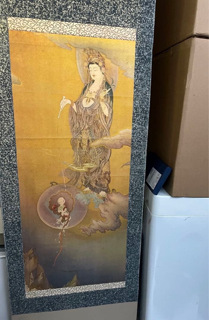 國寳 【狩野芳崖 悲母観音 】骨董品 アンティーク 日本 掛け軸 中国 美術品。