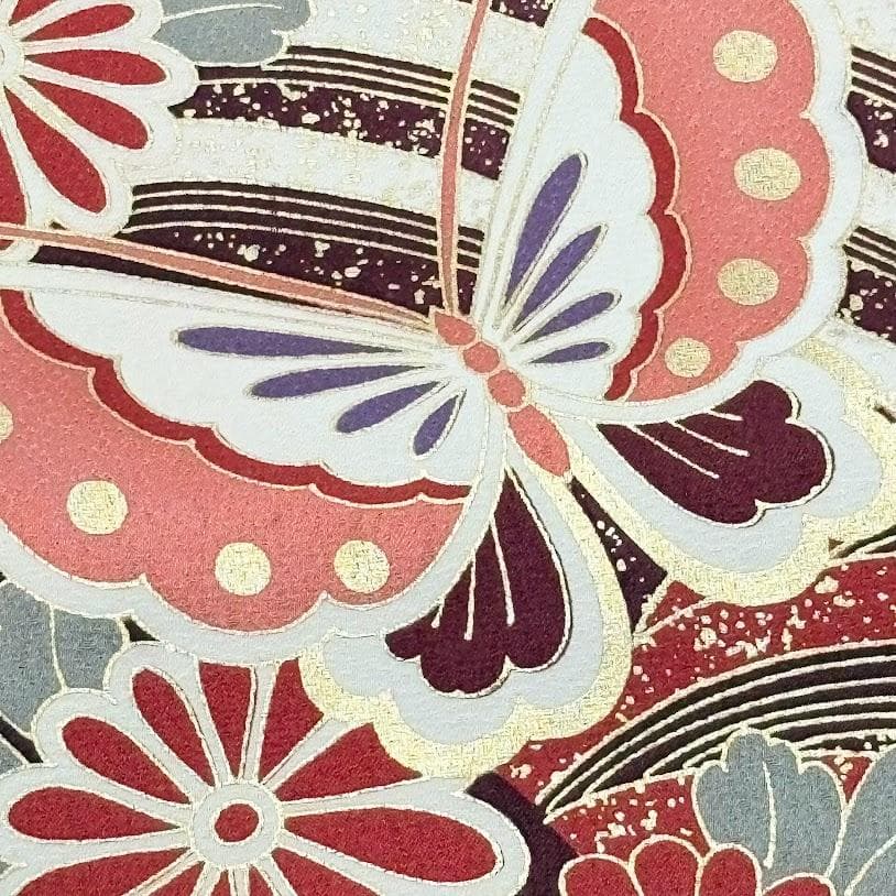 ゆりのはな　振袖　京友禅金彩加工　流水に蝶/さくら模様　赤色系　正絹　F306