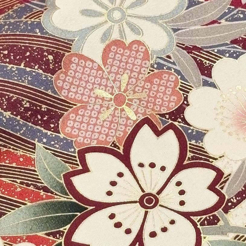 ゆりのはな　振袖　京友禅金彩加工　流水に蝶/さくら模様　赤色系　正絹　F306