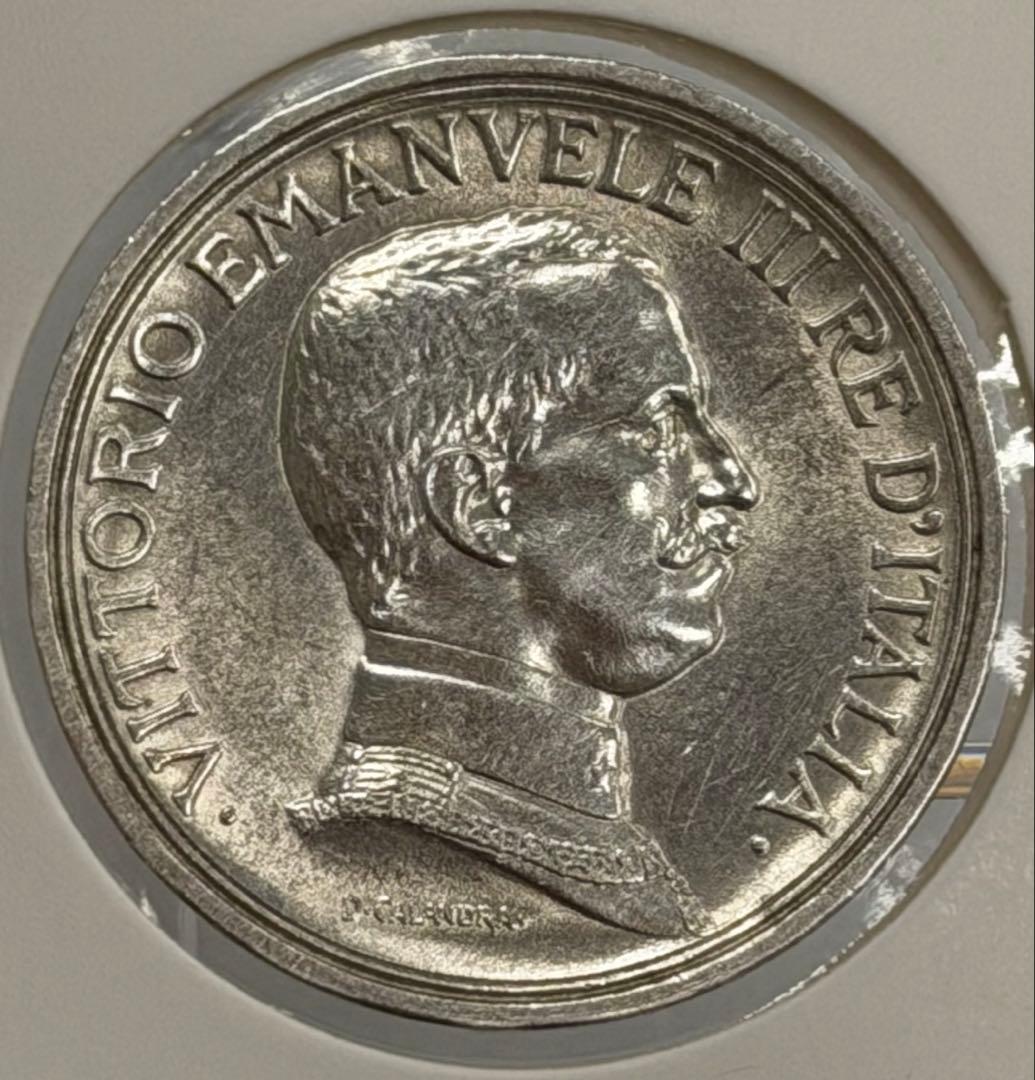 1914年イタリアヴィットリオ・エマヌエーレ3世 2リラ銀貨 ハイグレード