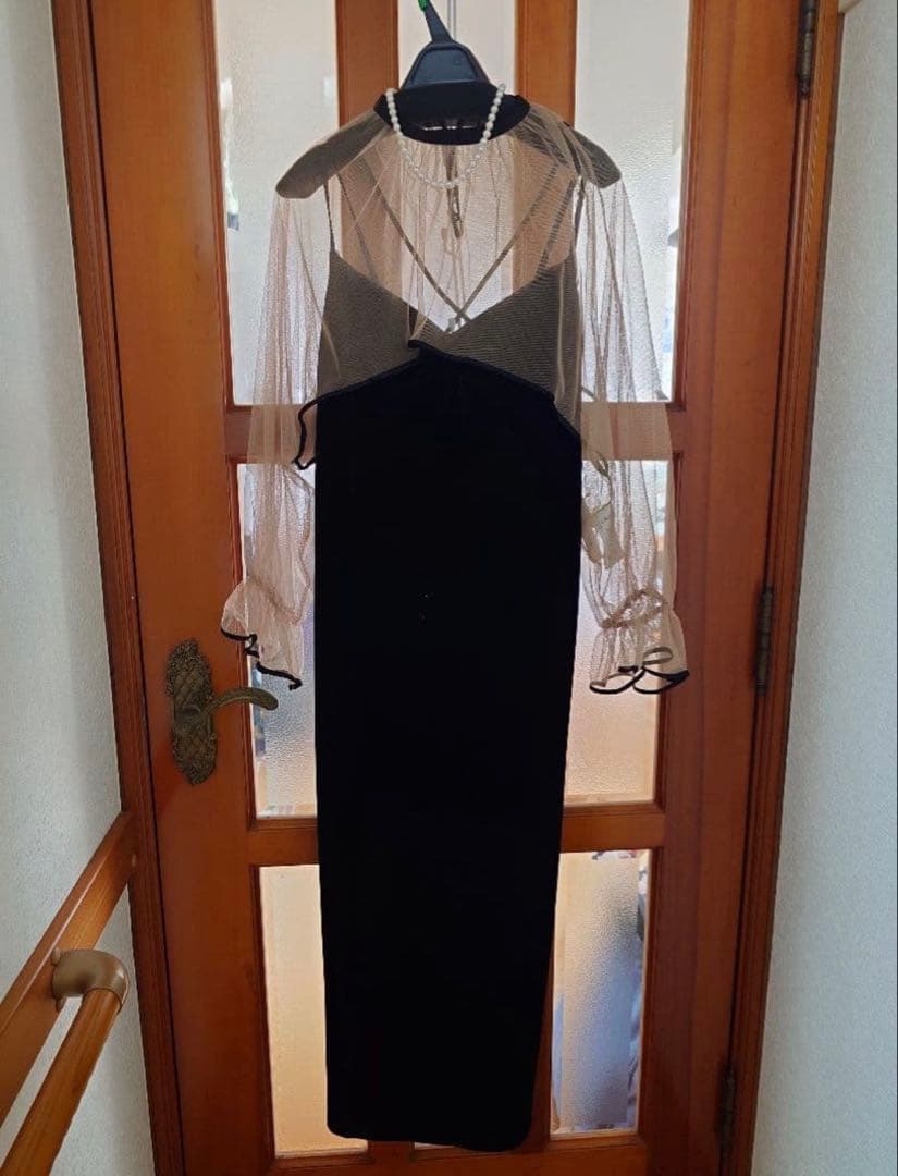 AMERI VINTAGE 美品ベロアドレス ブラック/ベージュ