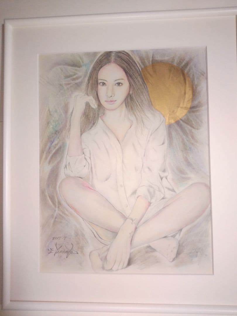 美人画、裸婦、絵画6F、山本英二、ワイシャツK、木枠新品額縁、真作、肉筆