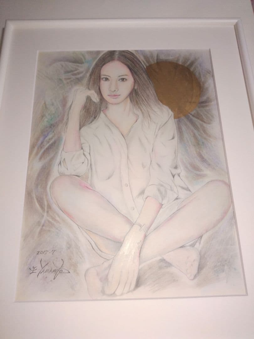 美人画、裸婦、絵画6F、山本英二、ワイシャツK、木枠新品額縁、真作、肉筆