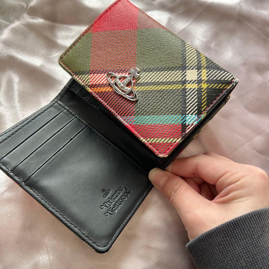 レア ◆ Vivienne Westwood 財布：三折り＋がま口 緑チェック柄