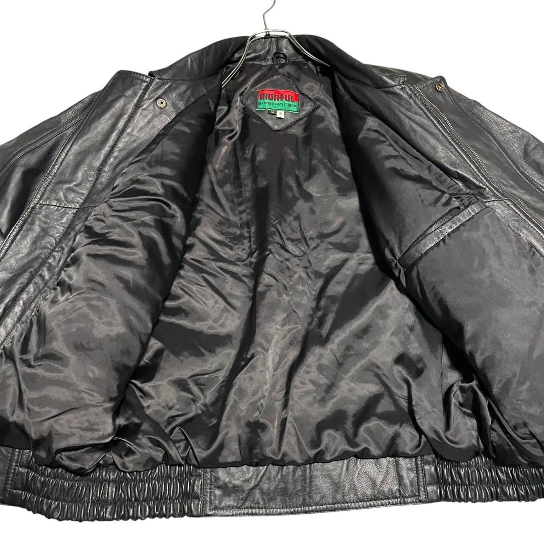 【manful】本革 リアルレザーシングルライダースジャケット ブラック M