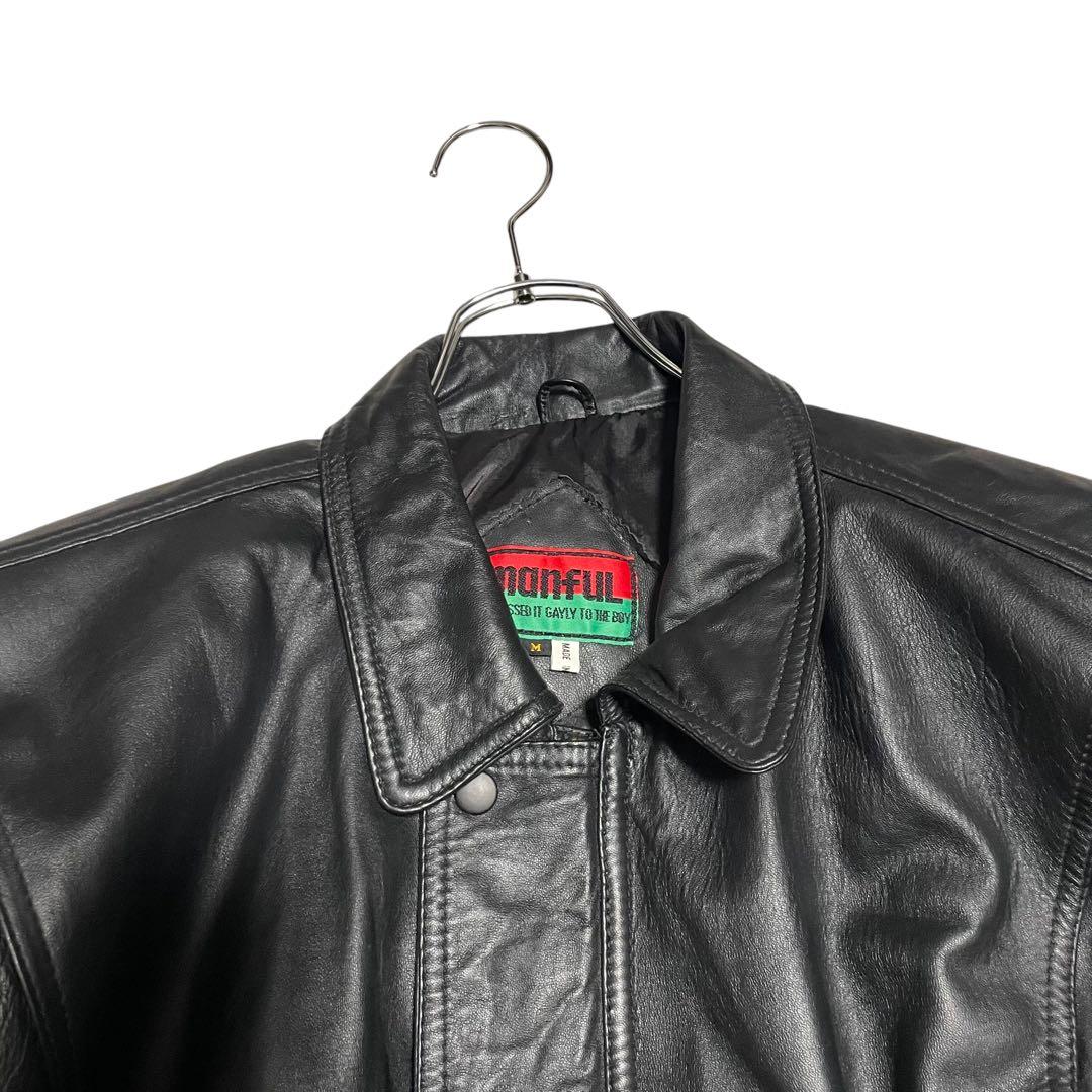 【manful】本革 リアルレザーシングルライダースジャケット ブラック M